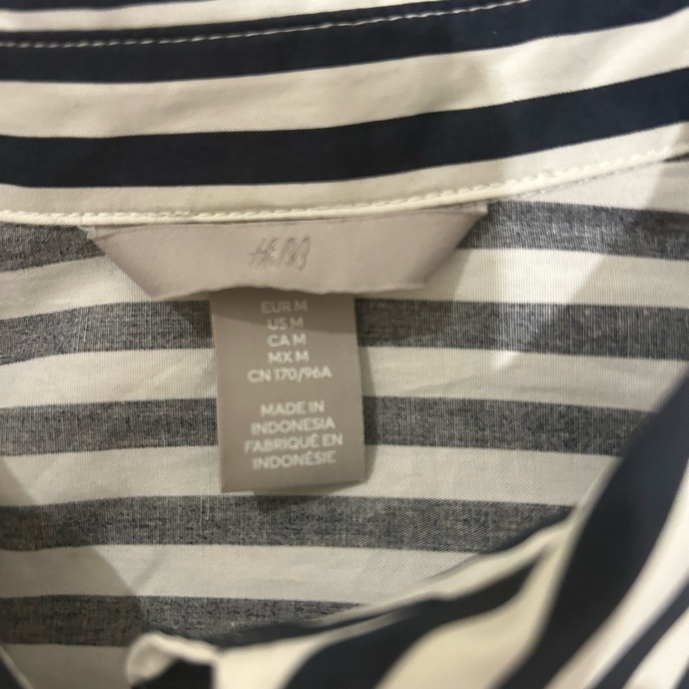 H&M Navy Striped Long Sleeve Full Buttoned Mini Dress - Picture 12 of 13